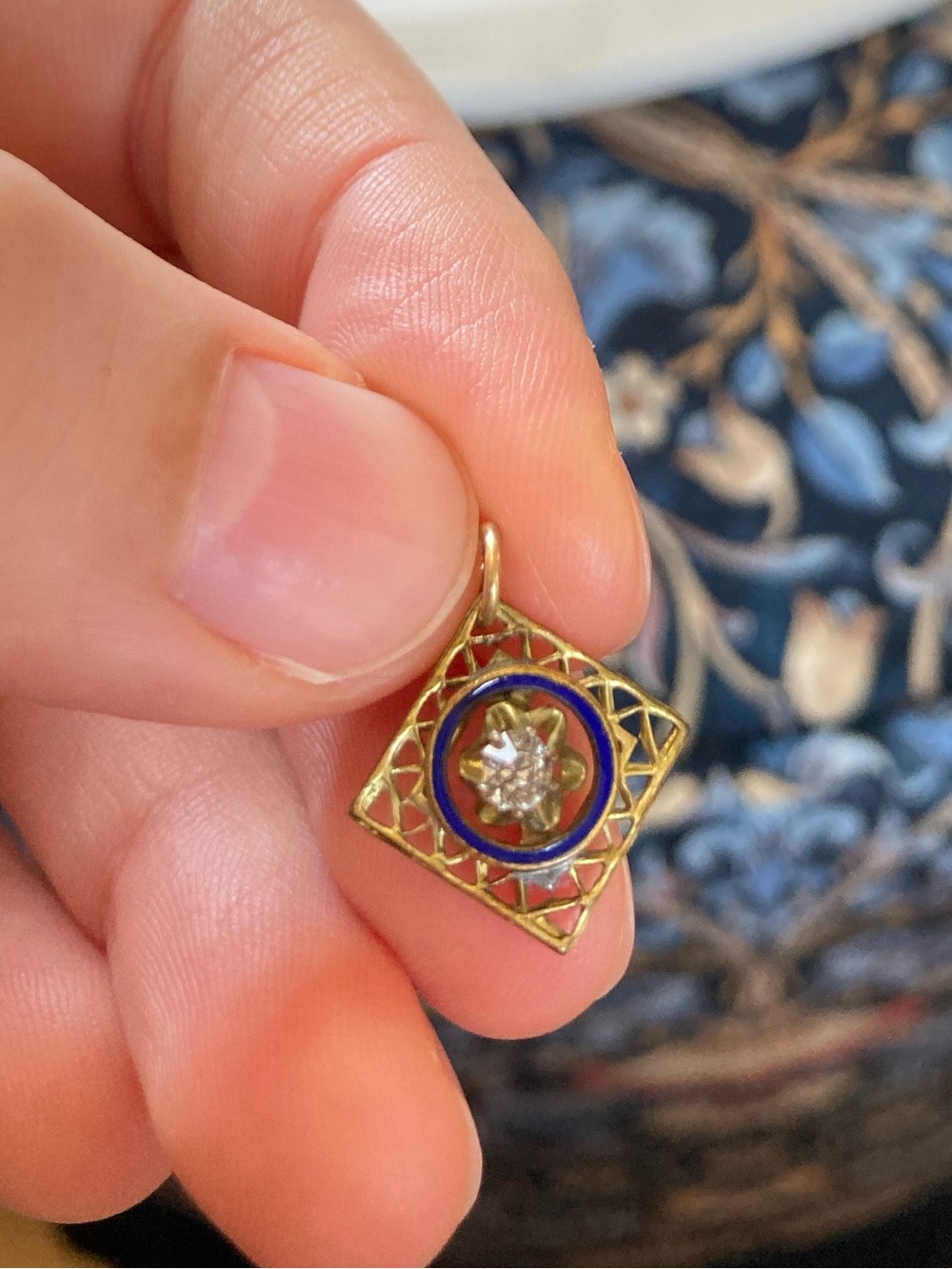 Antique Art Nouveau Enamel & Paste Stone Lattice Charm